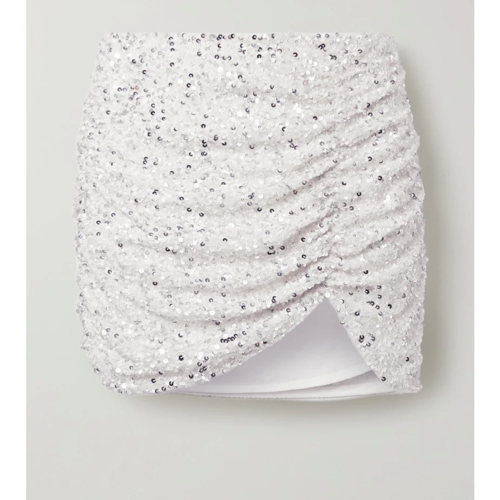RETROFETE celestia ruched sequined crepe de chine miniskirt in white XS